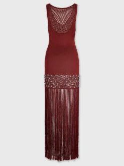 Crochet embellished dress with fringes and pearls | Rabanne Discount