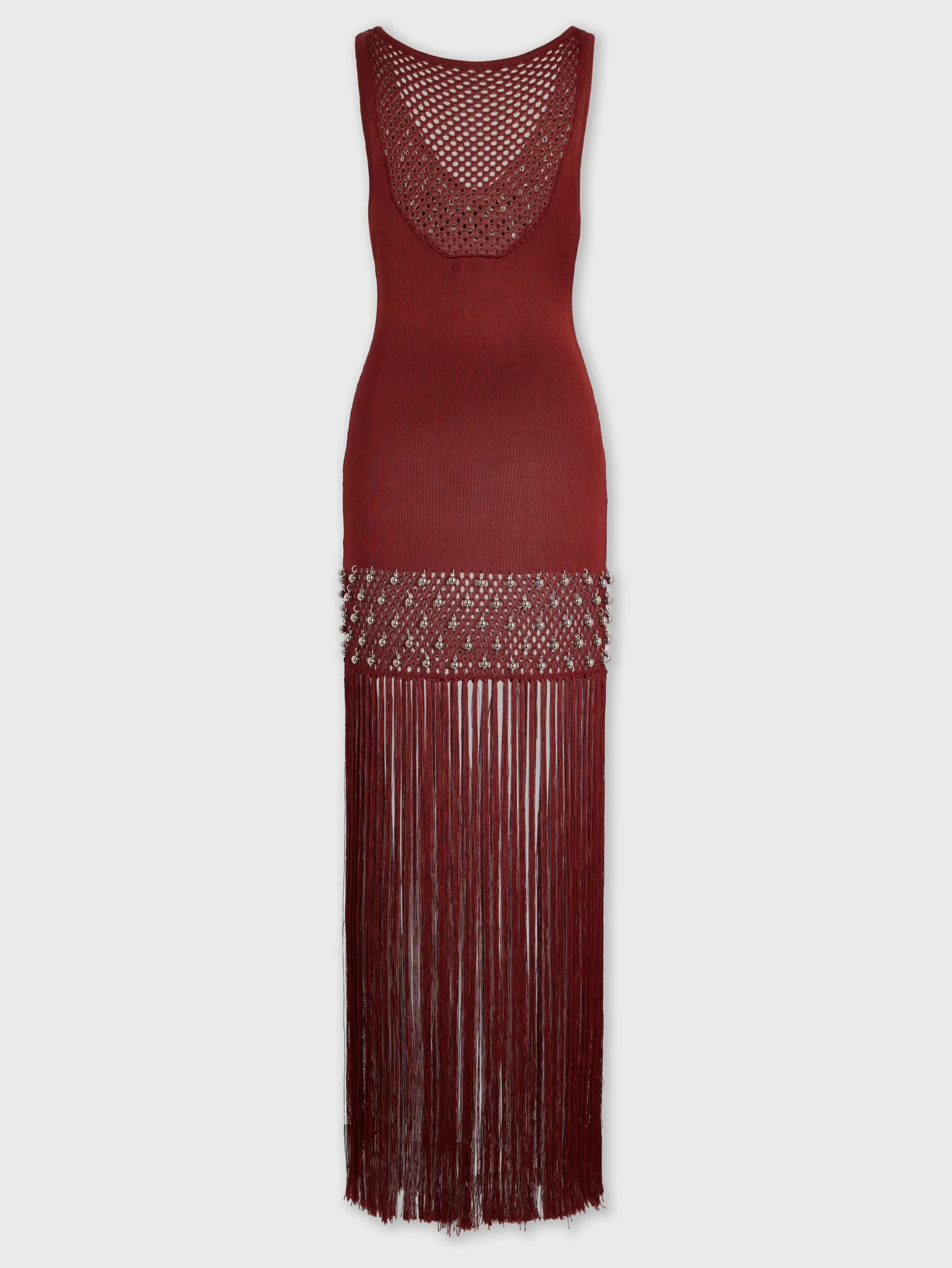 Crochet embellished dress with fringes and pearls | Rabanne Discount