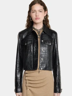 CROPPED JACKET IN CROCO-EMBOSSED LEATHER | Rabanne Cheap