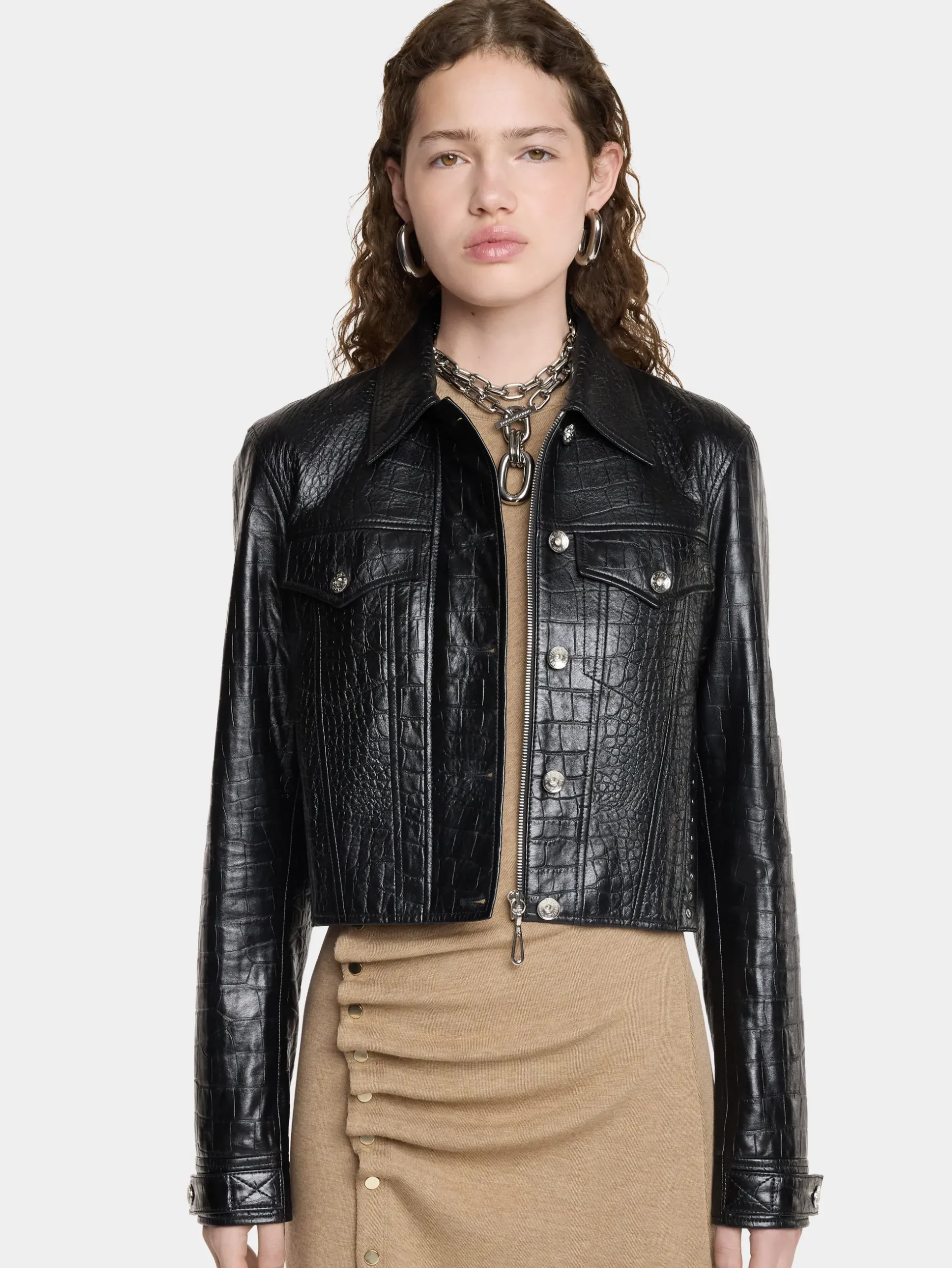CROPPED JACKET IN CROCO-EMBOSSED LEATHER | Rabanne Cheap