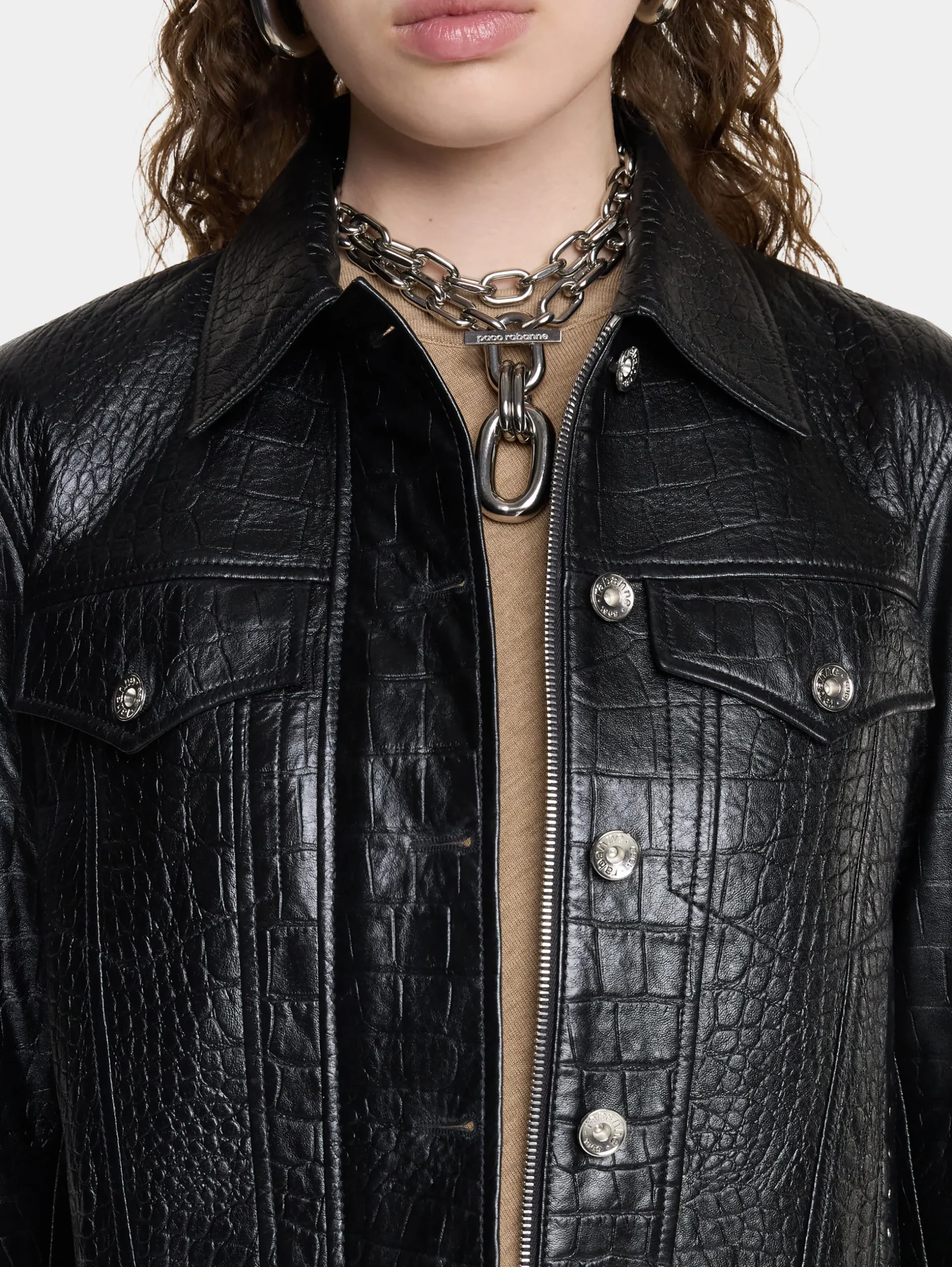 CROPPED JACKET IN CROCO-EMBOSSED LEATHER | Rabanne Cheap