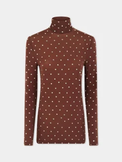 Crystals-embellished chocolate turtleneck top | Rabanne Hot