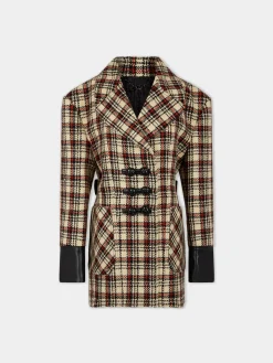 DOUBLE-BREASTED PEACOAT IN TARTAN WOOL | Rabanne Outlet