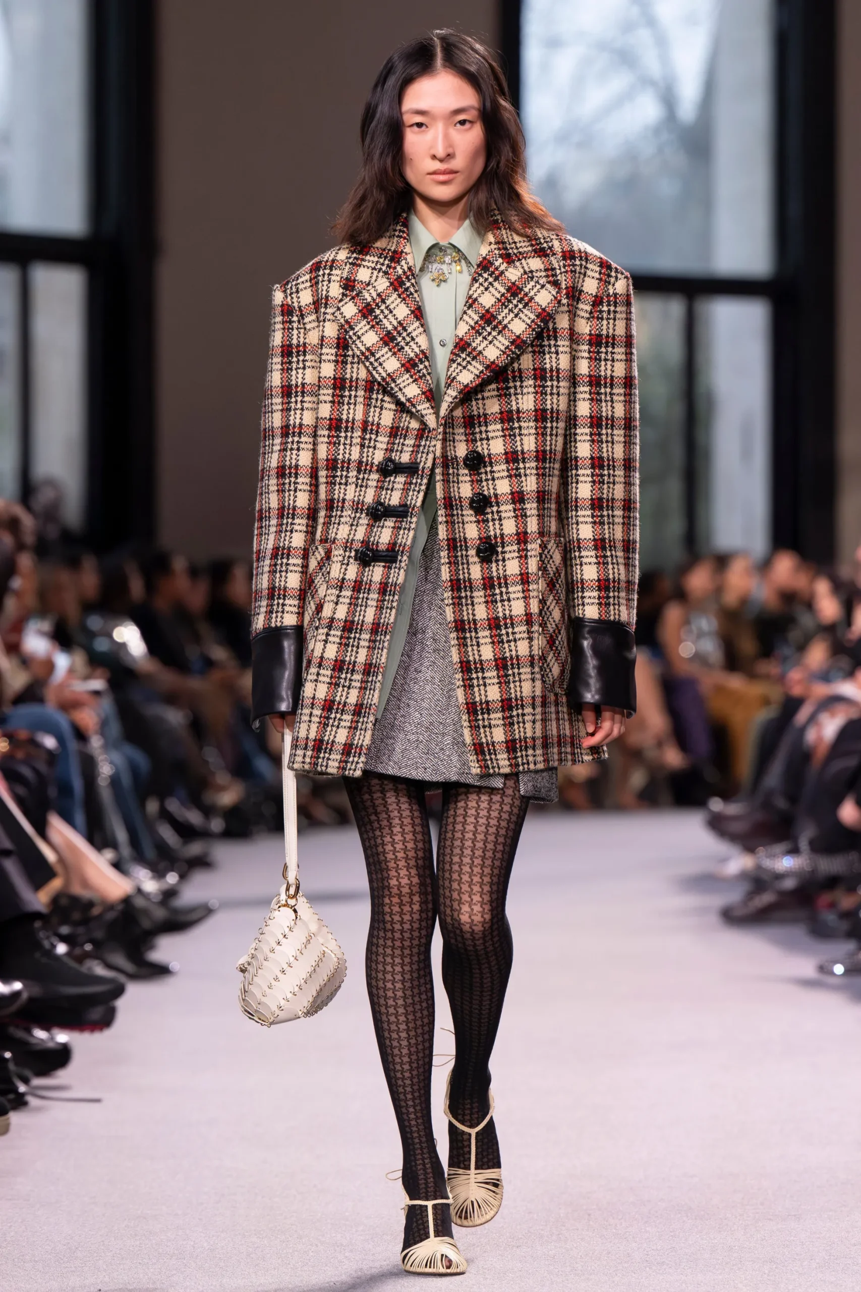 DOUBLE-BREASTED PEACOAT IN TARTAN WOOL | Rabanne Outlet