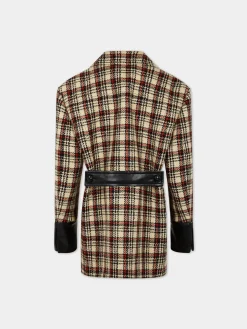 DOUBLE-BREASTED PEACOAT IN TARTAN WOOL | Rabanne Outlet