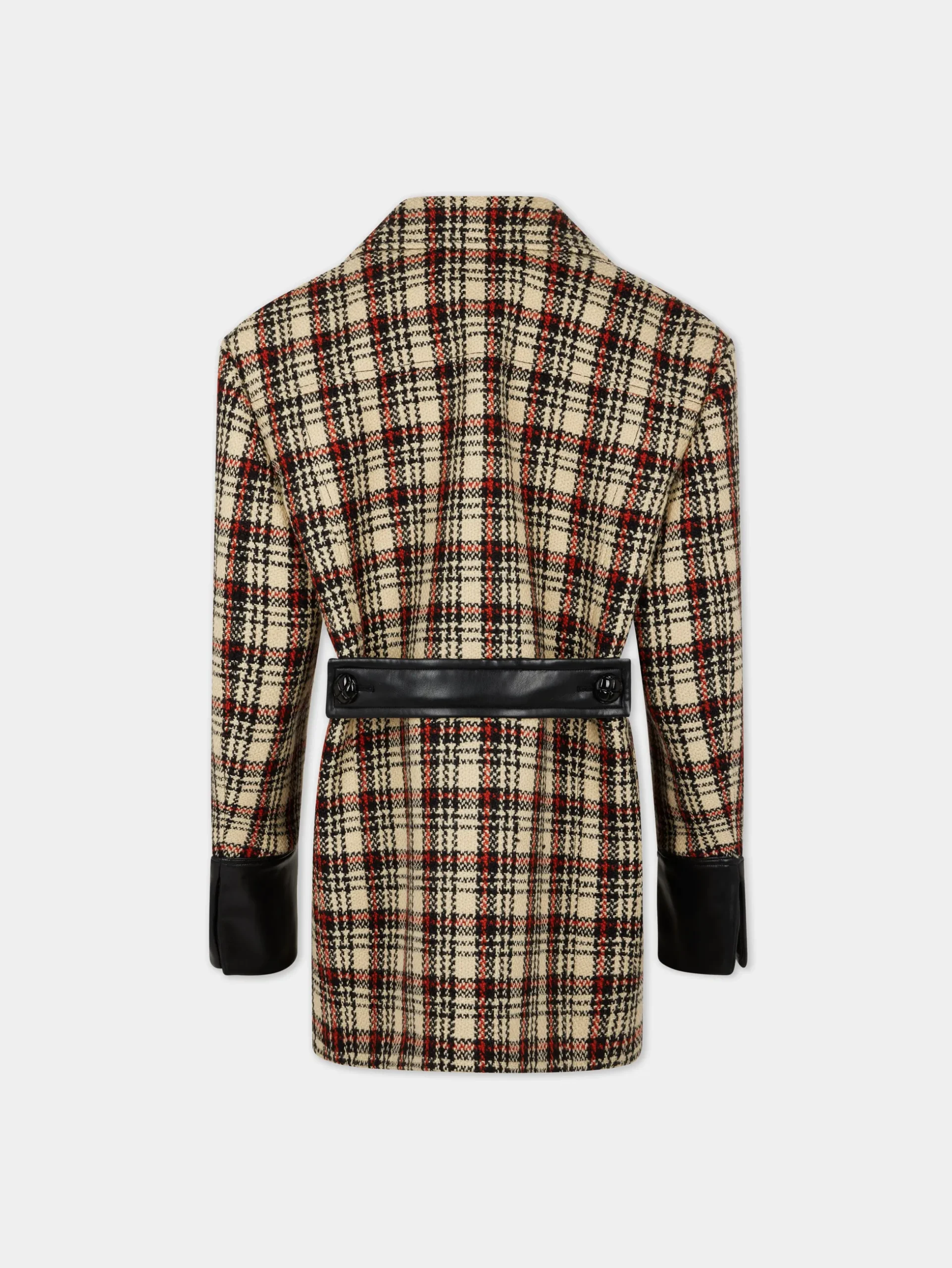 DOUBLE-BREASTED PEACOAT IN TARTAN WOOL | Rabanne Outlet