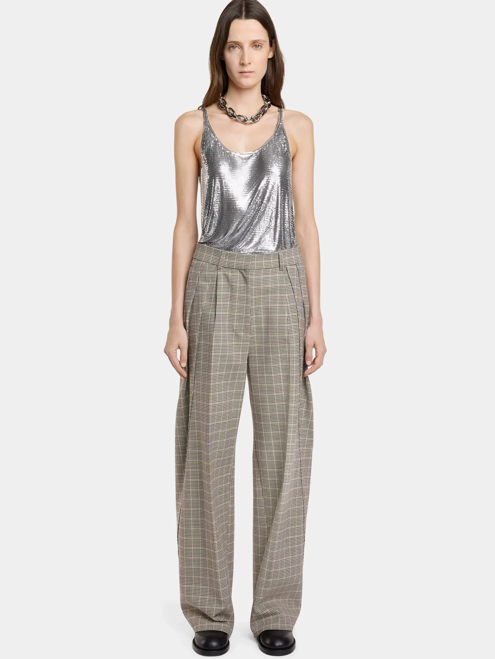 DOUBLE-PLEATED PANTS IN PRINCE OF WALES WOOL | Rabanne Online