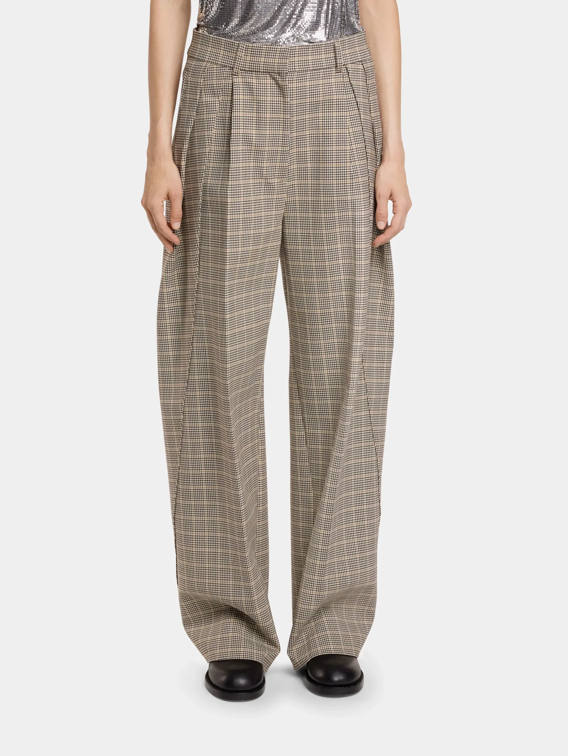 DOUBLE-PLEATED PANTS IN PRINCE OF WALES WOOL | Rabanne Online