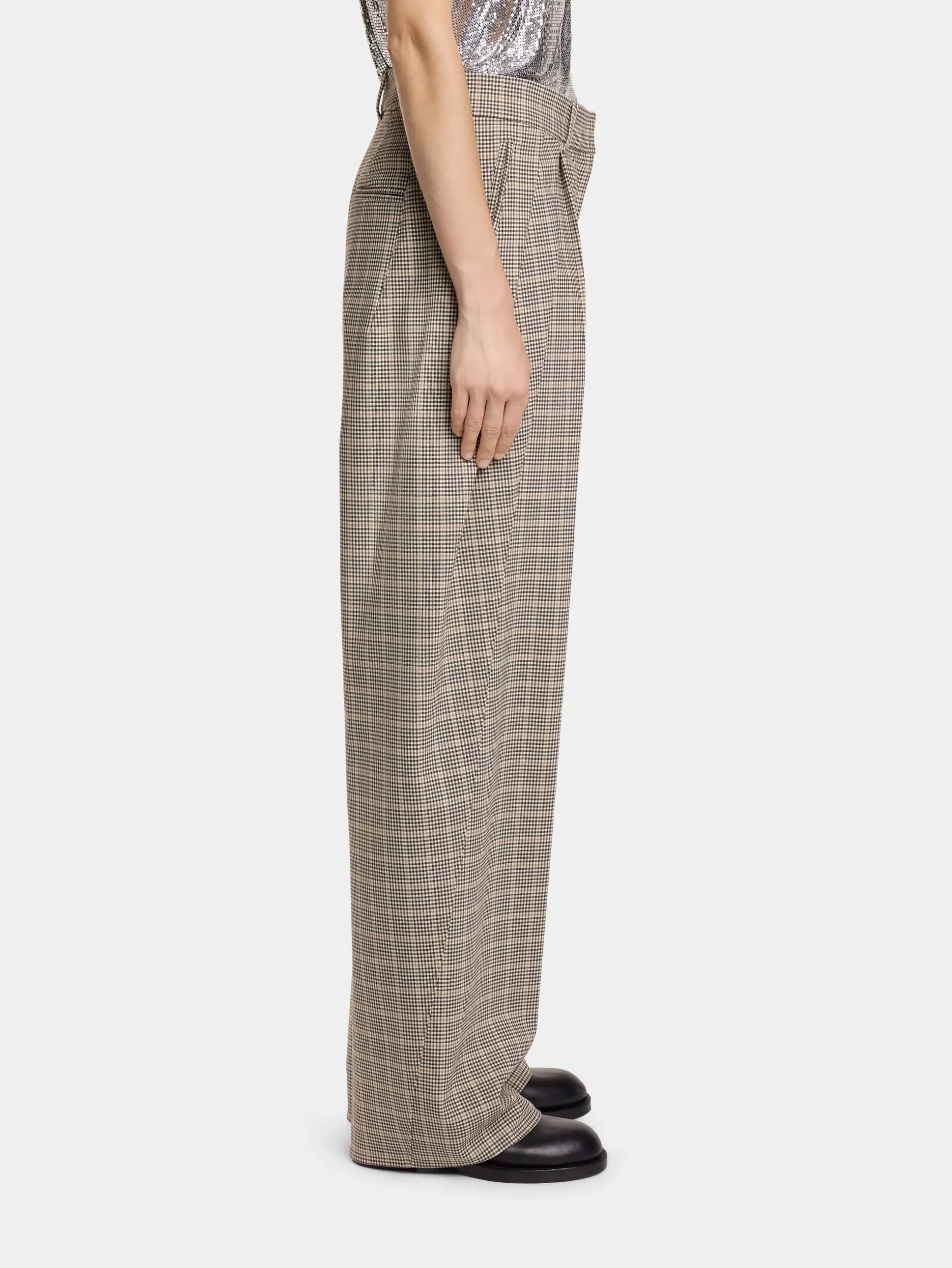 DOUBLE-PLEATED PANTS IN PRINCE OF WALES WOOL | Rabanne Online