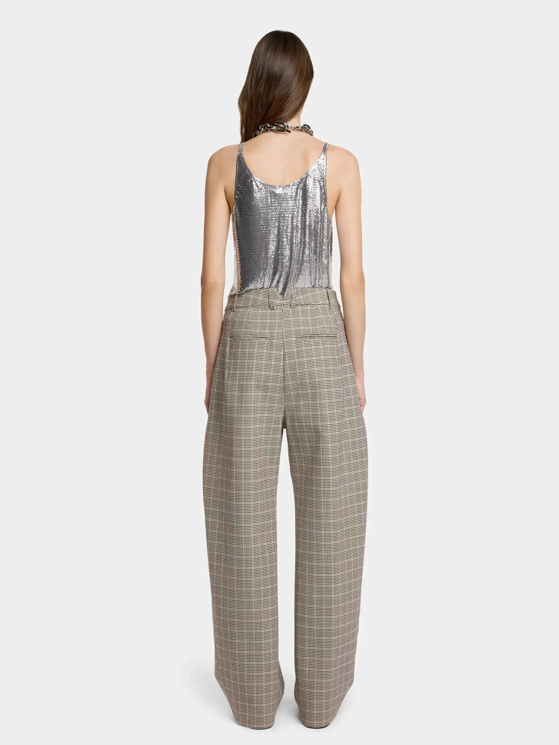 DOUBLE-PLEATED PANTS IN PRINCE OF WALES WOOL | Rabanne Online