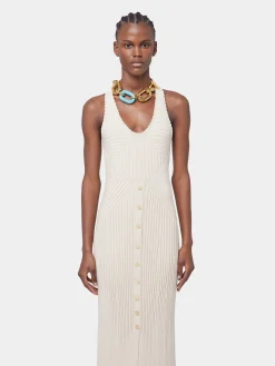 ECRU LONG DRESS IN VISCOSE KNIT | Rabanne Best