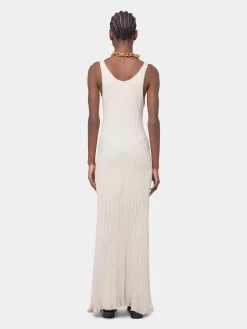 ECRU LONG DRESS IN VISCOSE KNIT | Rabanne Best