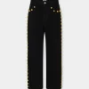 EMBELLISHED BOYFRIEND JEANS IN BLACK DENIM | Rabanne Shop