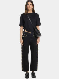 EMBELLISHED BOYFRIEND JEANS IN BLACK DENIM | Rabanne Shop