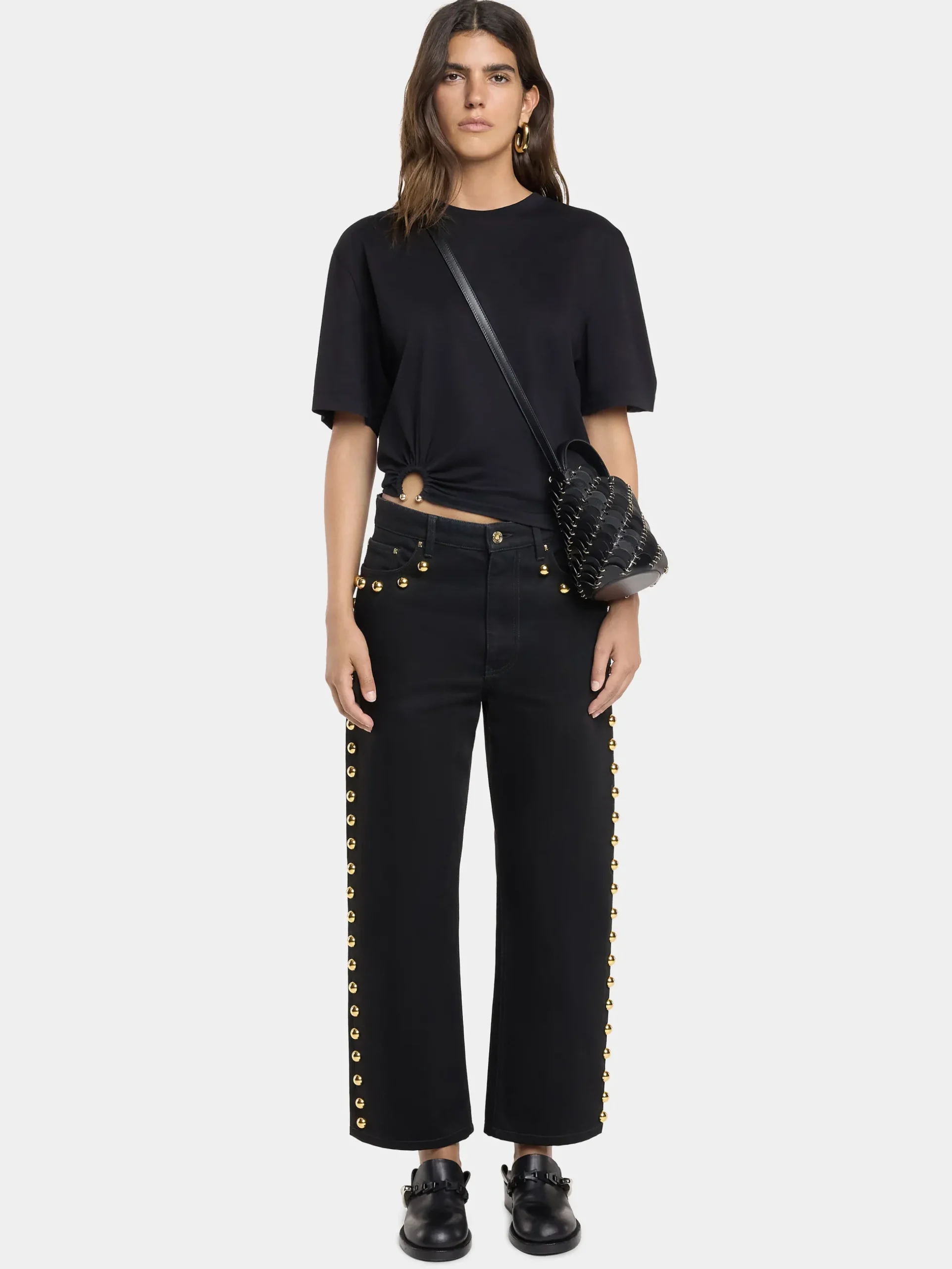 EMBELLISHED BOYFRIEND JEANS IN BLACK DENIM | Rabanne Shop