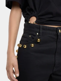 EMBELLISHED BOYFRIEND JEANS IN BLACK DENIM | Rabanne Shop