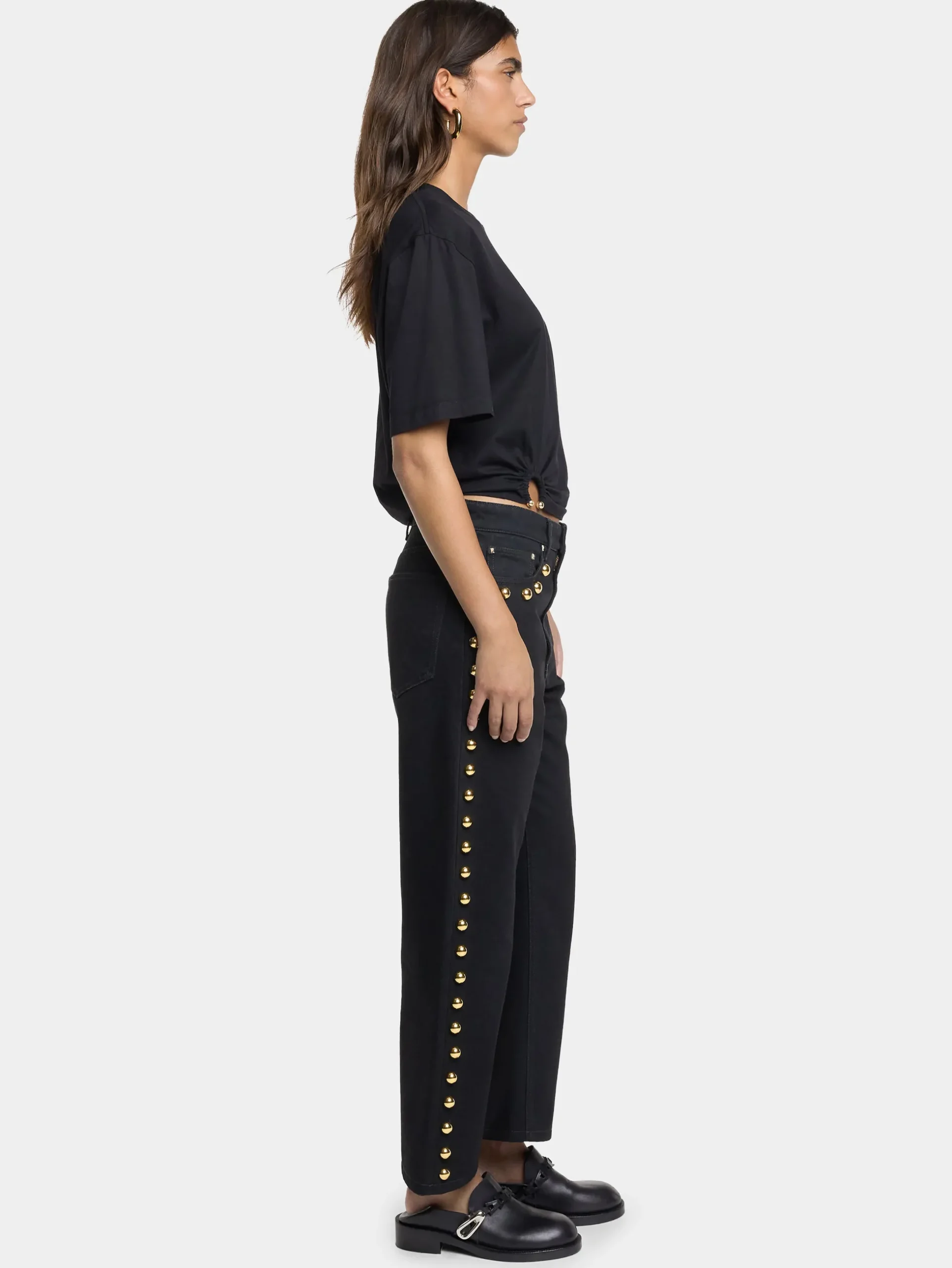 EMBELLISHED BOYFRIEND JEANS IN BLACK DENIM | Rabanne Shop