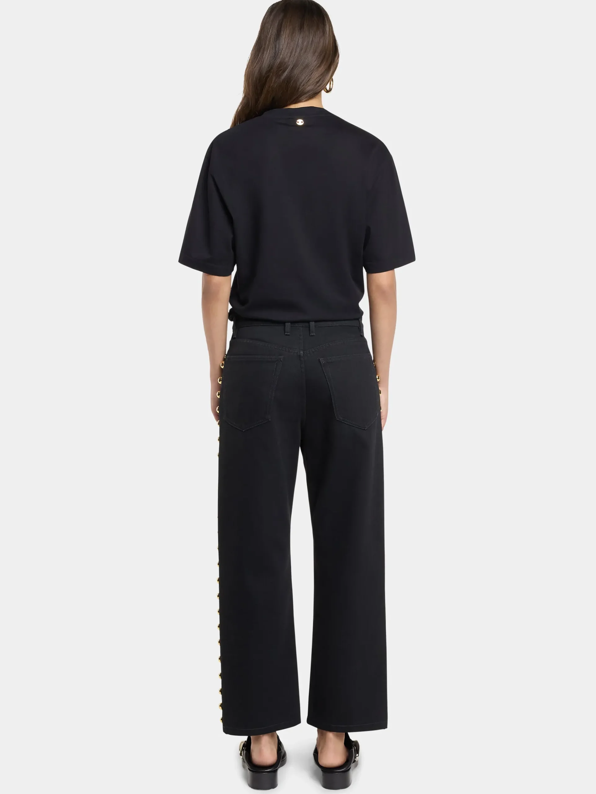 EMBELLISHED BOYFRIEND JEANS IN BLACK DENIM | Rabanne Shop