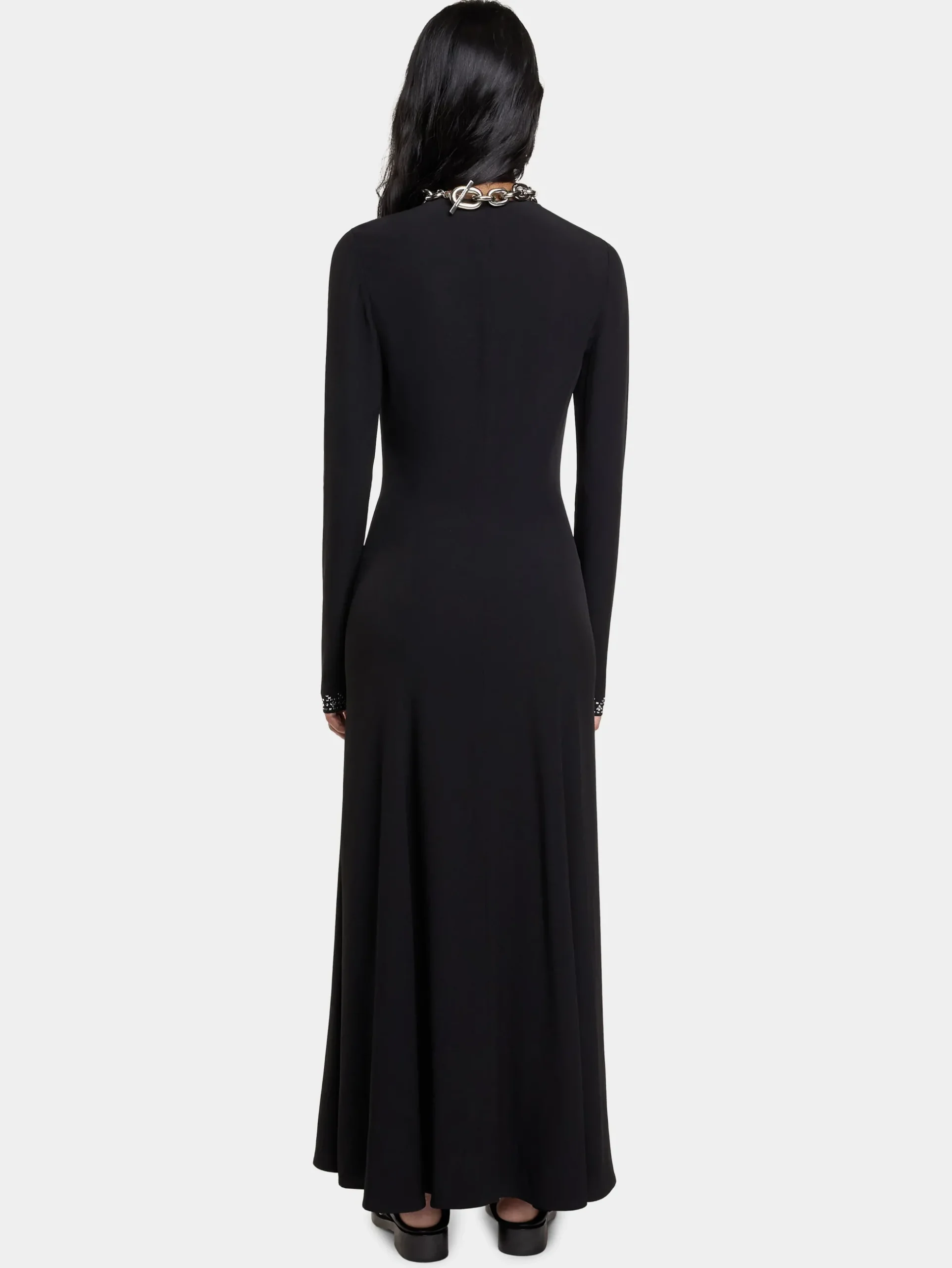 EMBELLISHED LONG DRESS IN SATIN CREPE | Rabanne Shop
