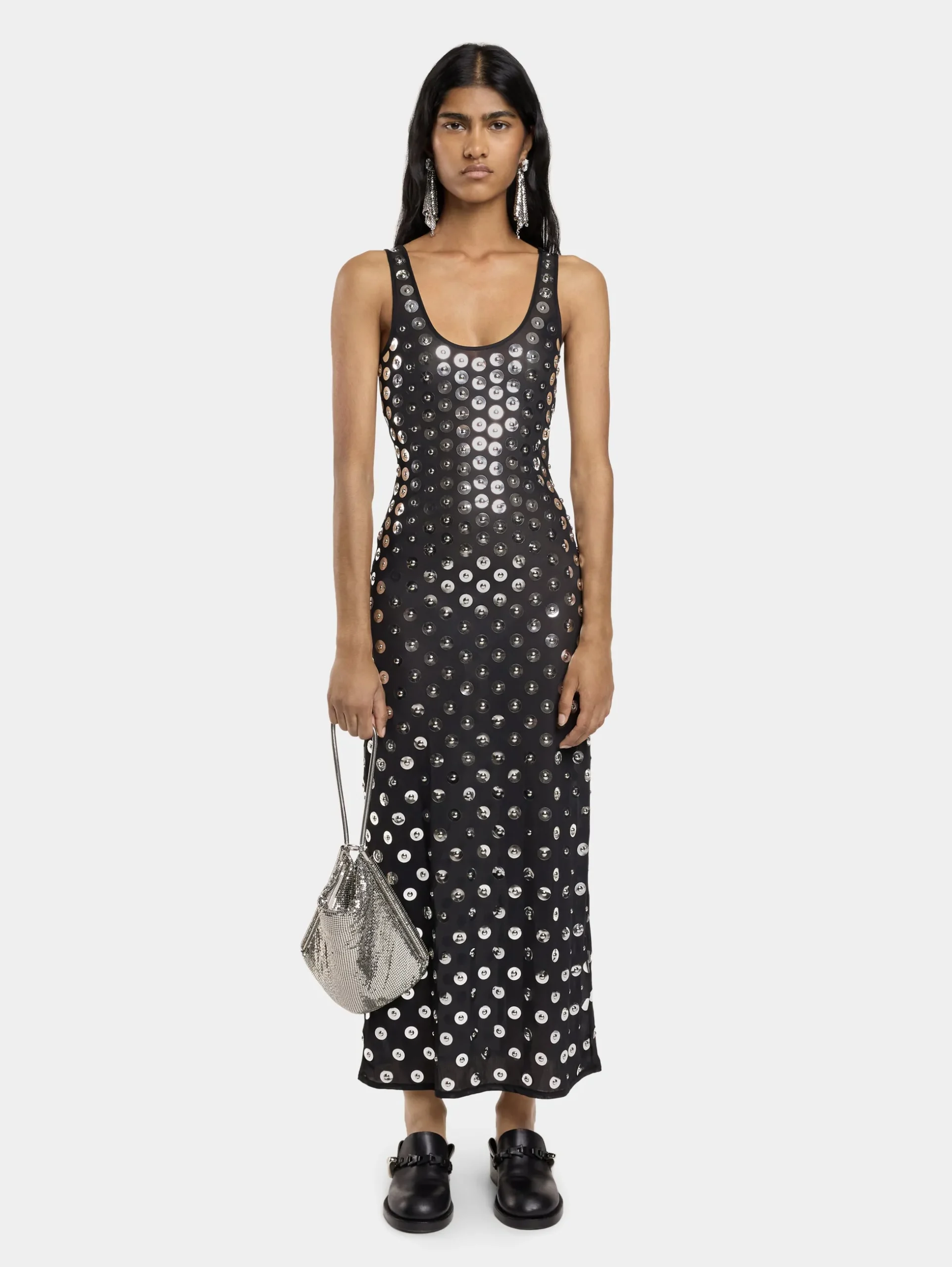 EMBROIDERED LONG DRESS IN SECOND SKIN JERSEY | Rabanne Outlet