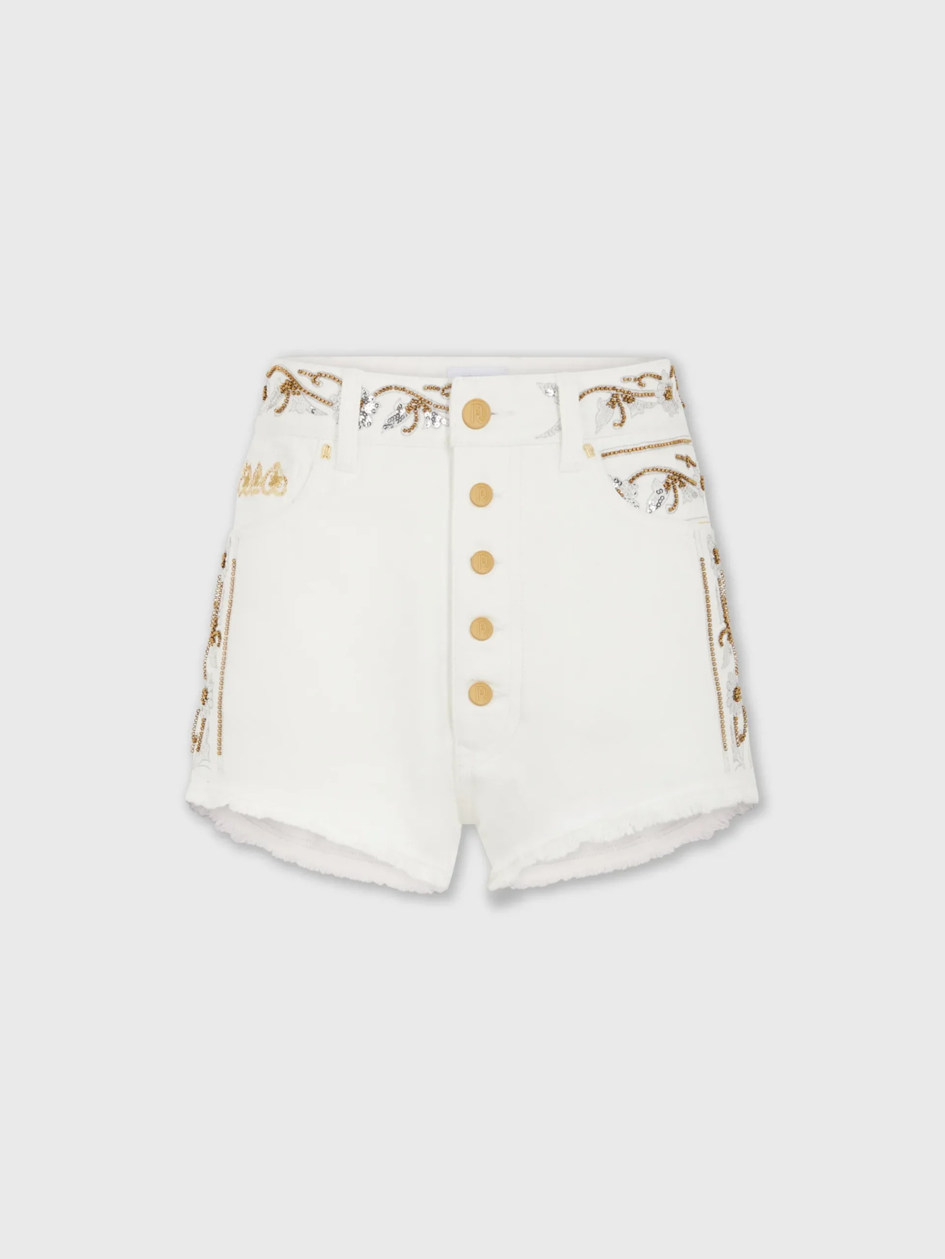 Embroidered off white denim shorts | Rabanne Cheap
