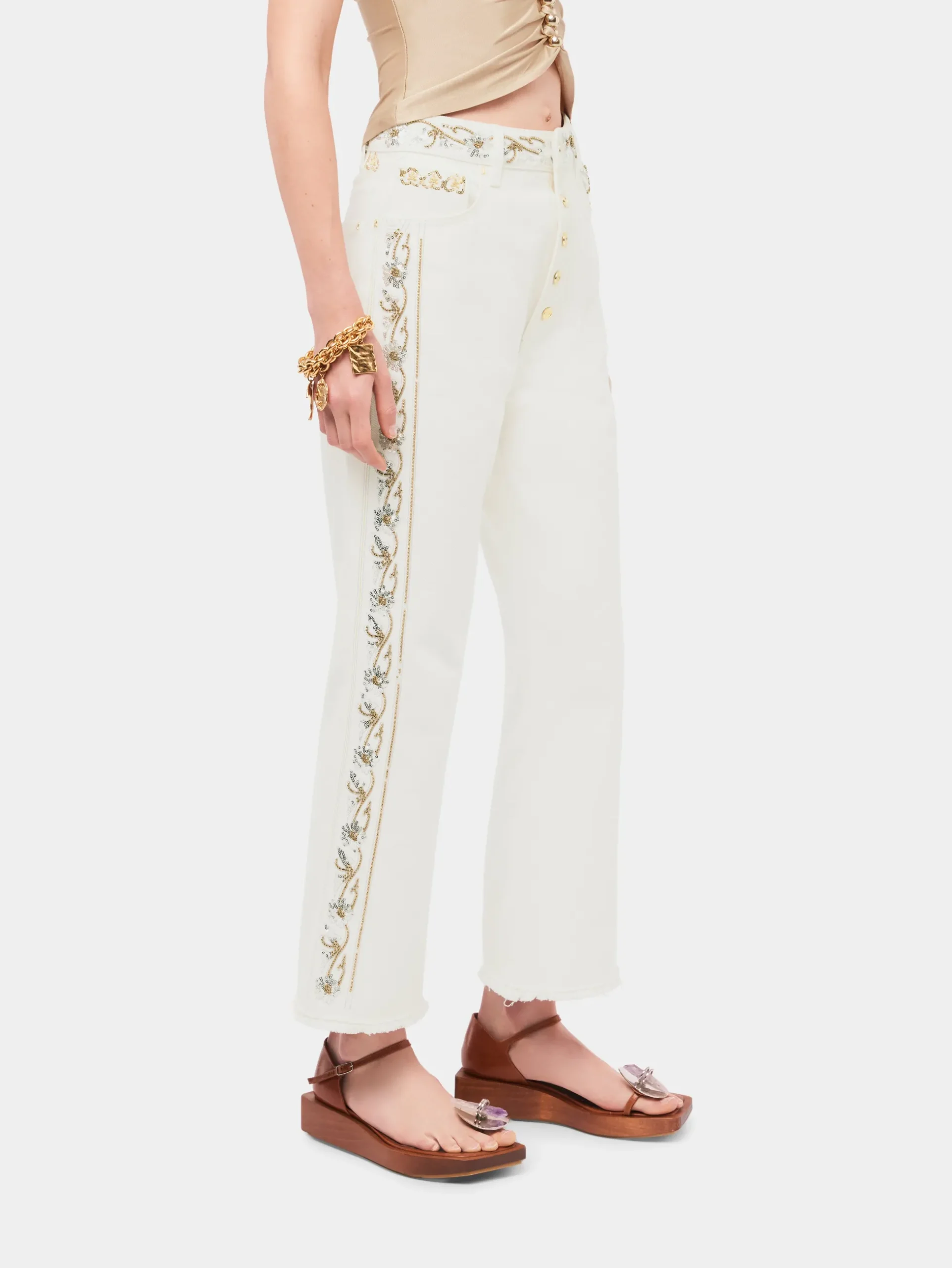 Embroidered off white denim jeans | Rabanne Best Sale