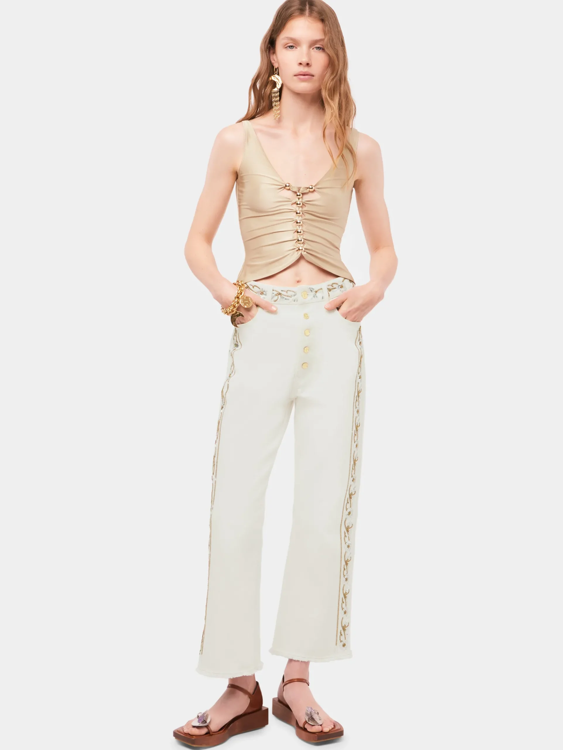 Embroidered off white denim jeans | Rabanne Best Sale