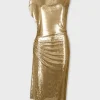 Gold chainmail drapé pression dress | Rabanne New