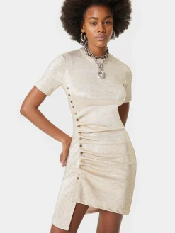 Gold Drapé pression mini dress in jersey | Rabanne Fashion