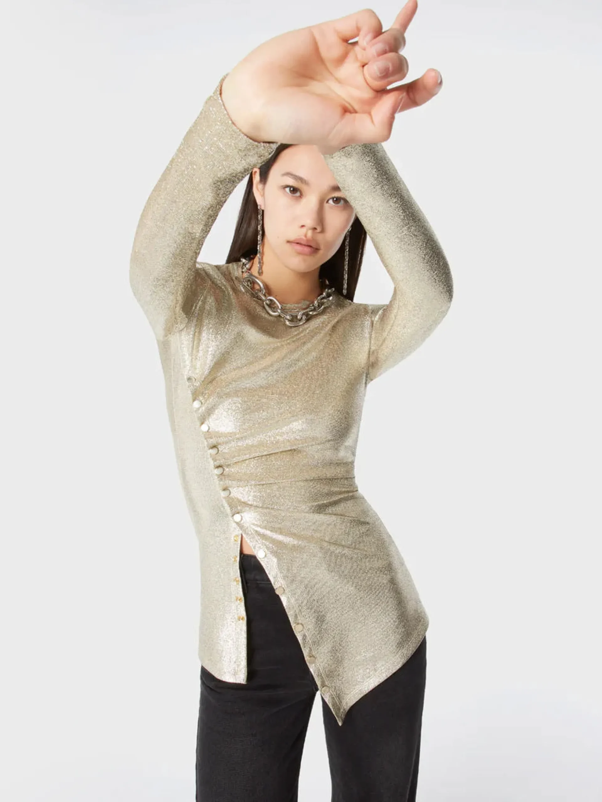 Gold drapé pression top in lurex | Rabanne Discount