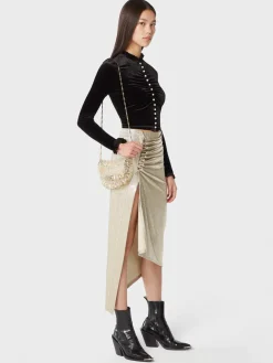 Gold mid-length drapé pression slit skirt | Rabanne Sale