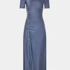 GREY LONG GATHERED DRESS IN JERSEY | Rabanne Best Sale