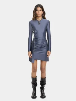 GREY SHORT GATHERED DRESS IN JERSEY | Rabanne Hot