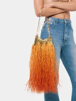 Iconic gold 1969 nano bag hand crafted with raffia fringes | Rabanne Cheap