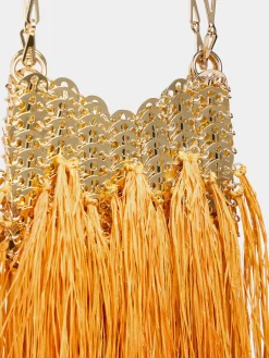 Iconic gold 1969 nano bag hand crafted with raffia fringes | Rabanne Cheap