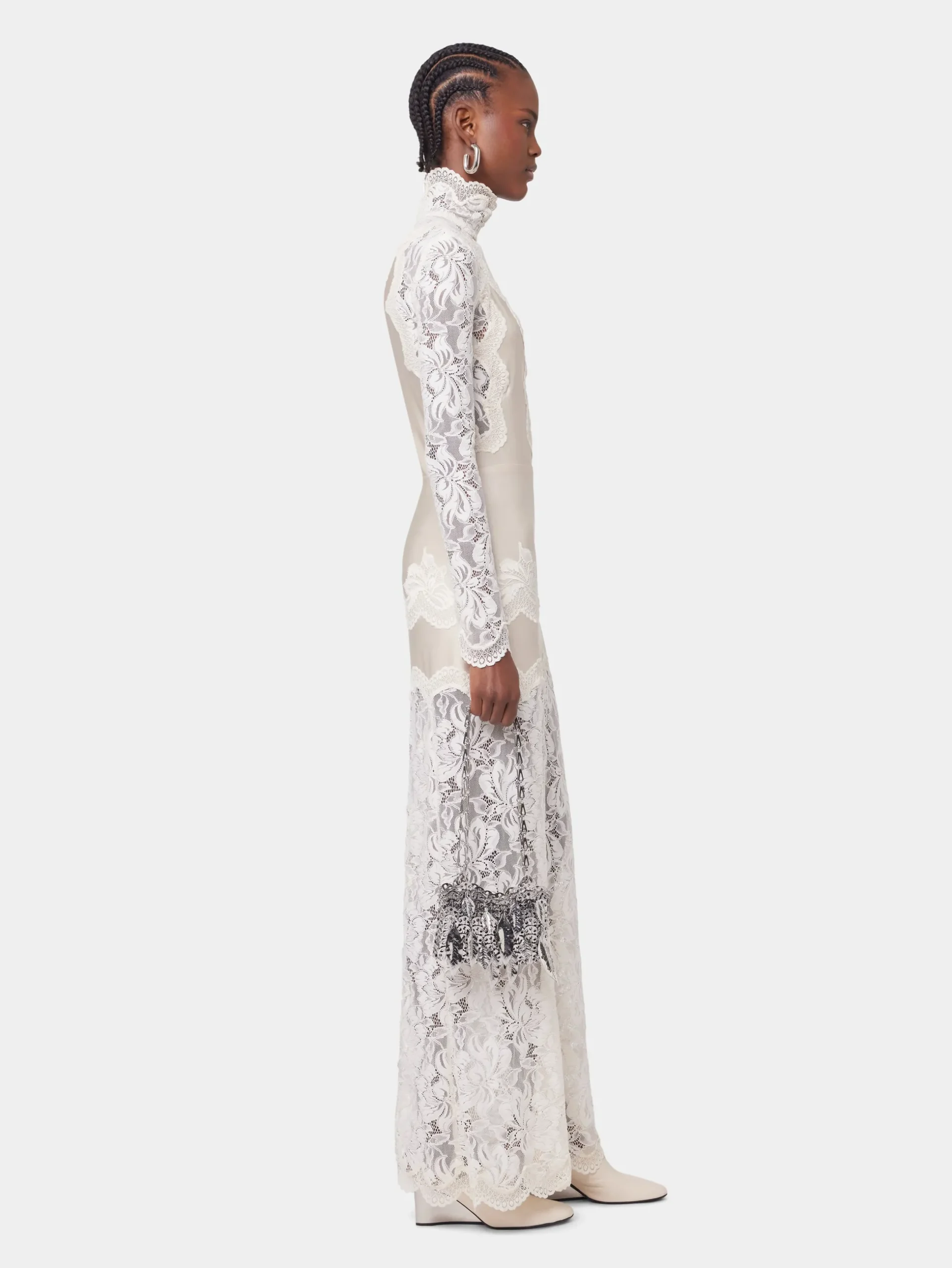 IVORY LONG DRESS IN LACE AND JERSEY | Rabanne Cheap