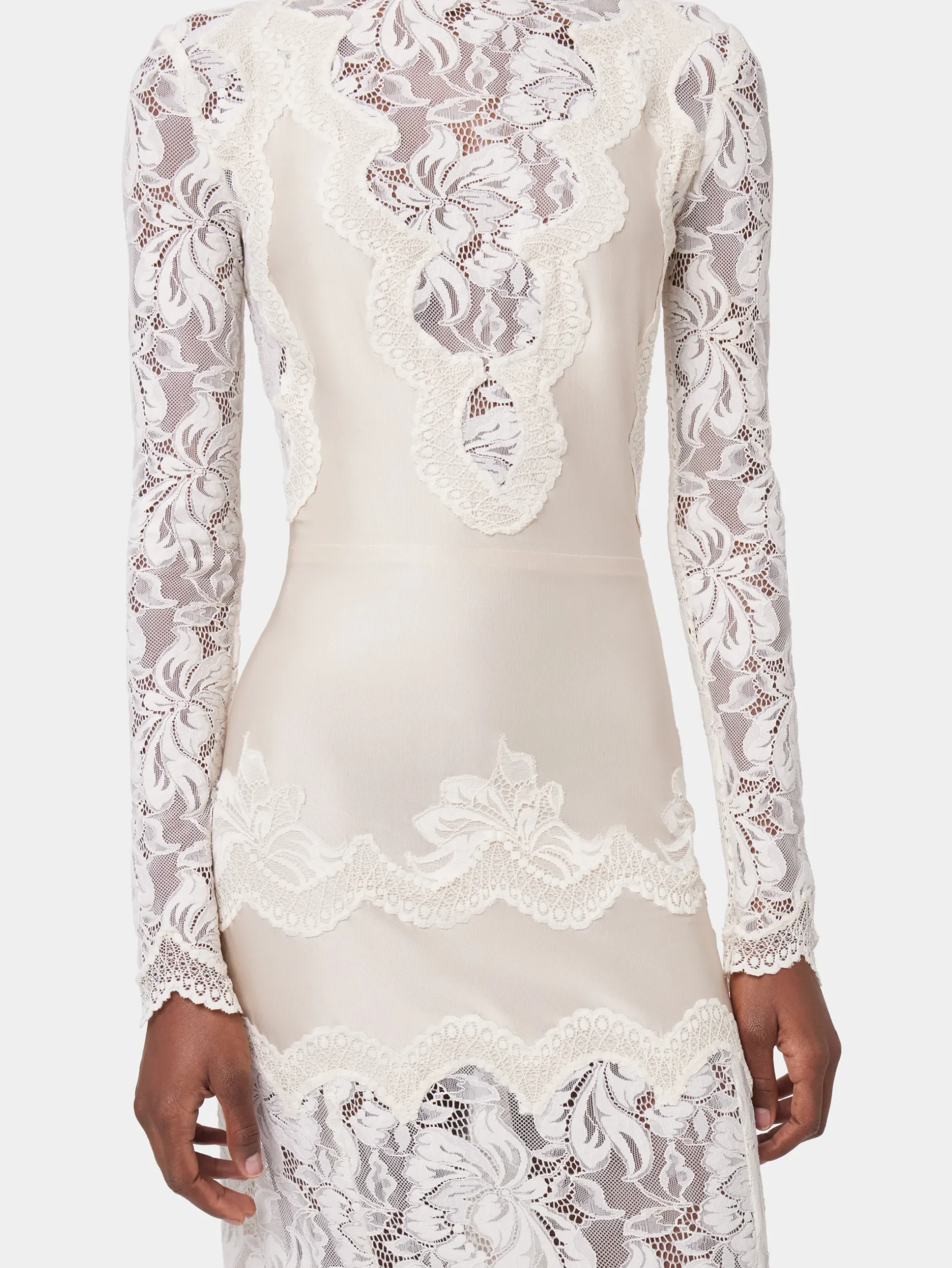 IVORY LONG DRESS IN LACE AND JERSEY | Rabanne Cheap