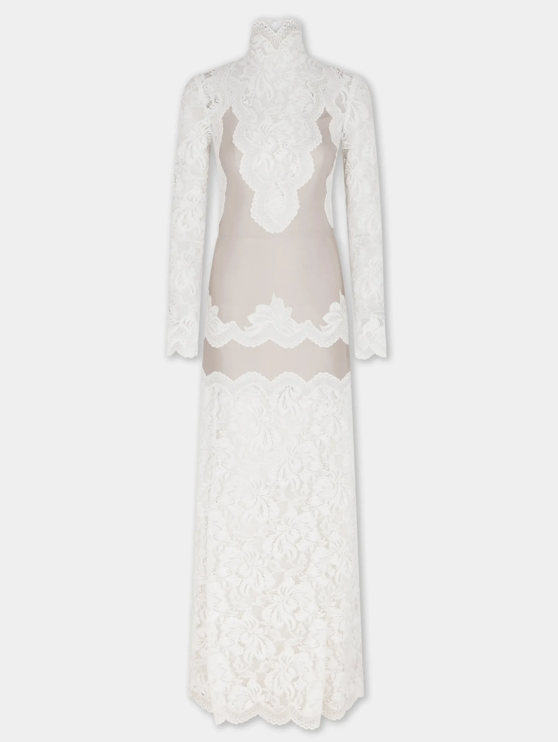 IVORY LONG DRESS IN LACE AND JERSEY | Rabanne Cheap