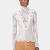 IVORY LONG SLEEVE TOP IN LACE AND JERSEY | Rabanne Outlet
