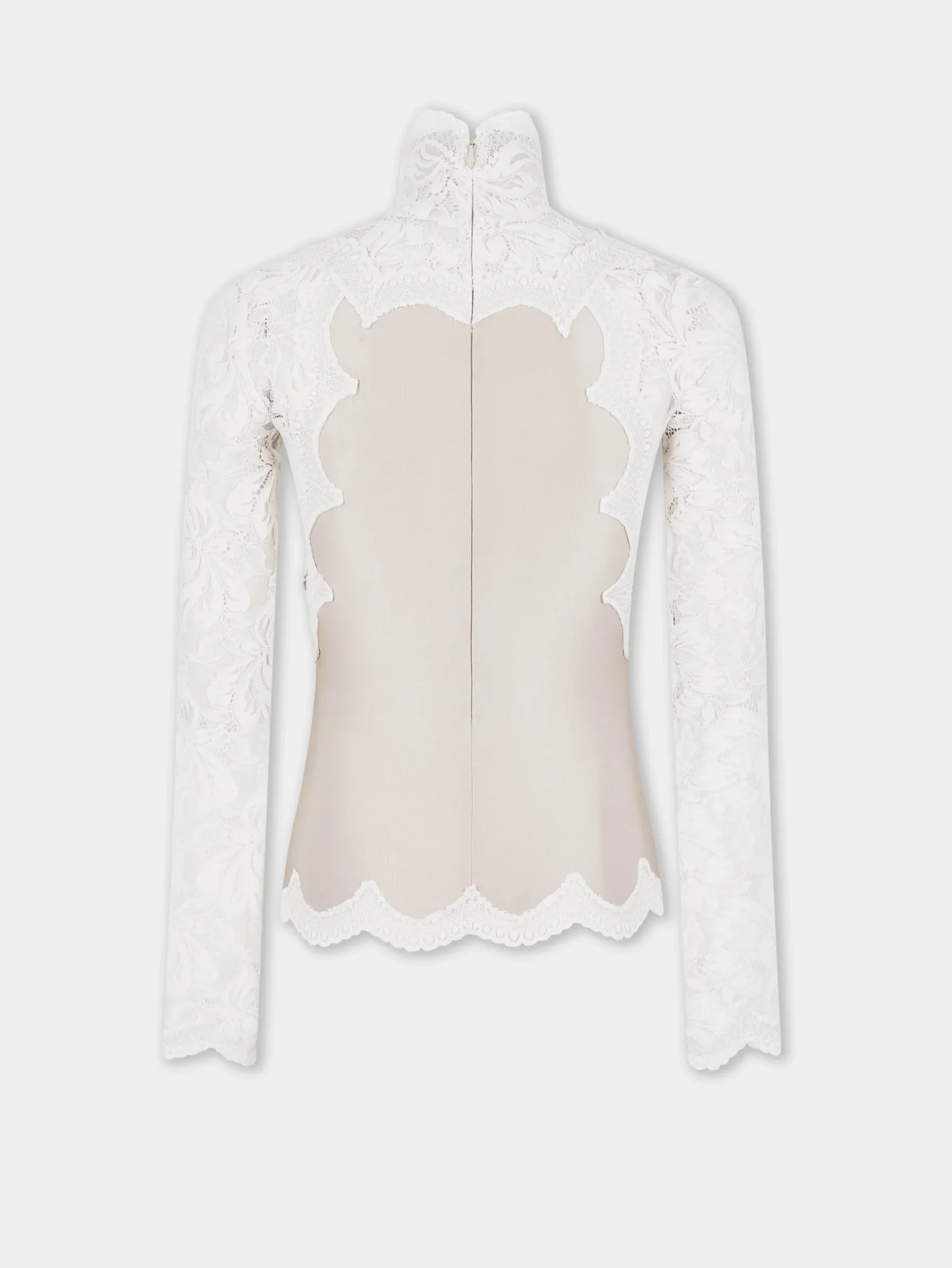 IVORY LONG SLEEVE TOP IN LACE AND JERSEY | Rabanne Outlet
