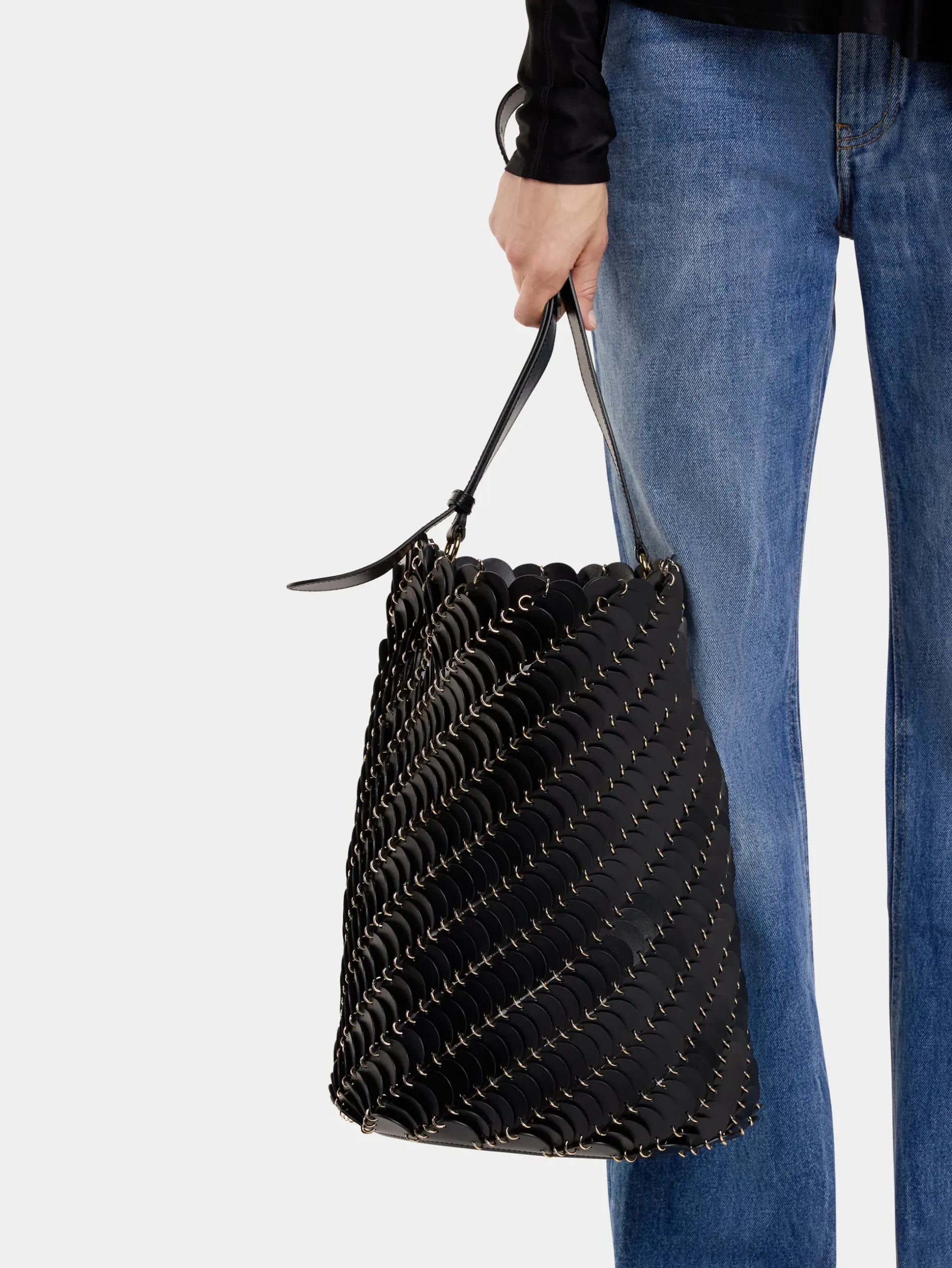 Large Black bucket Paco bag in leather | Rabanne Cheap