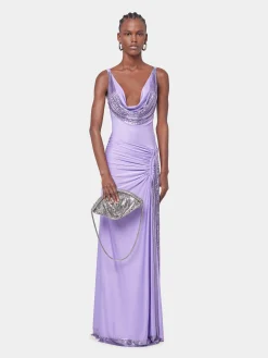 LAVENDER LONG DRESS IN MESH AND JERSEY | Rabanne New