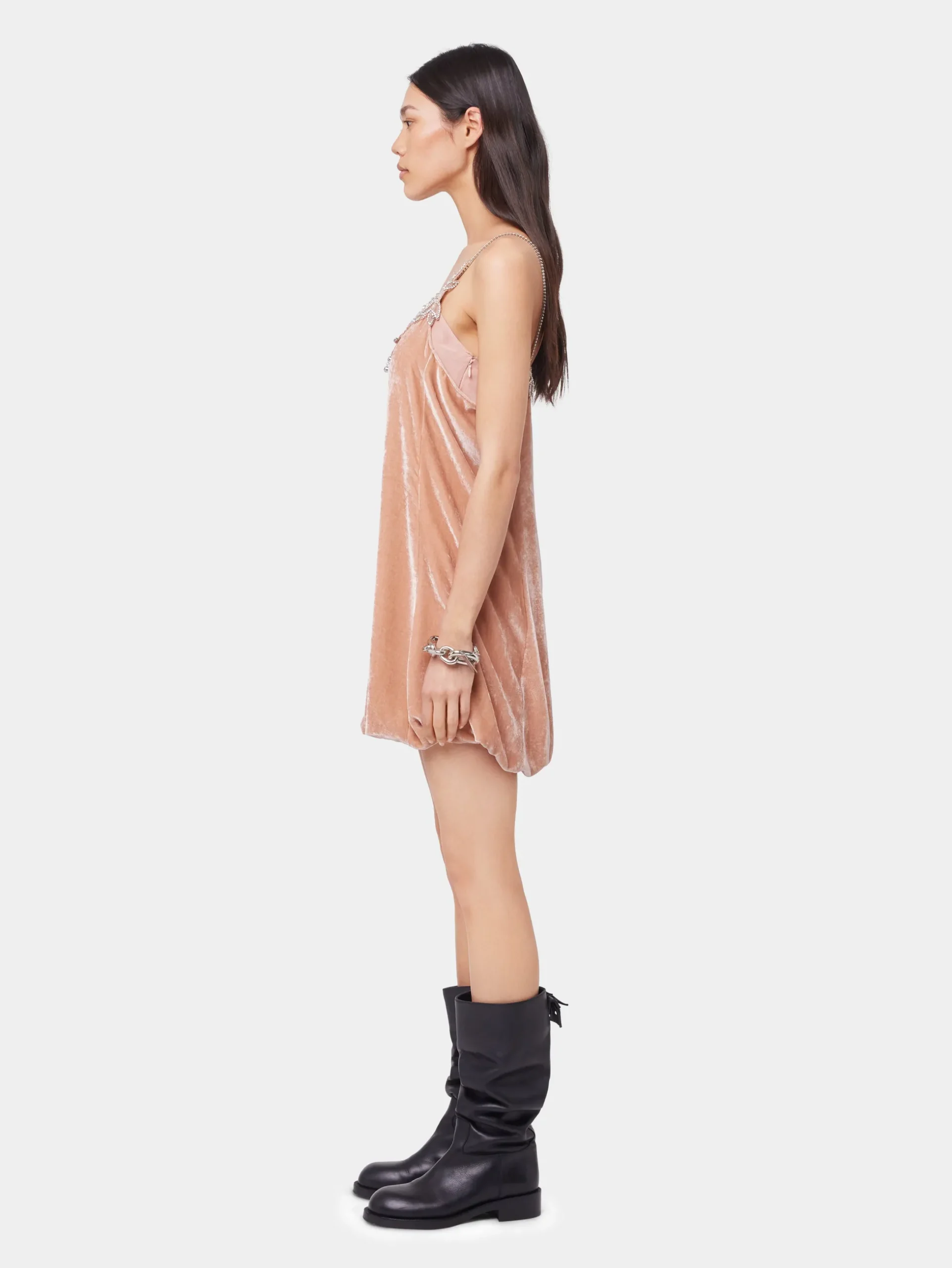 LIGHT PINK SHORT DRESS IN VELVET | Rabanne Outlet