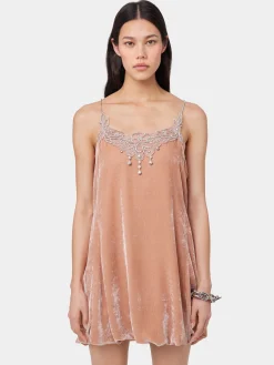LIGHT PINK SHORT DRESS IN VELVET | Rabanne Outlet