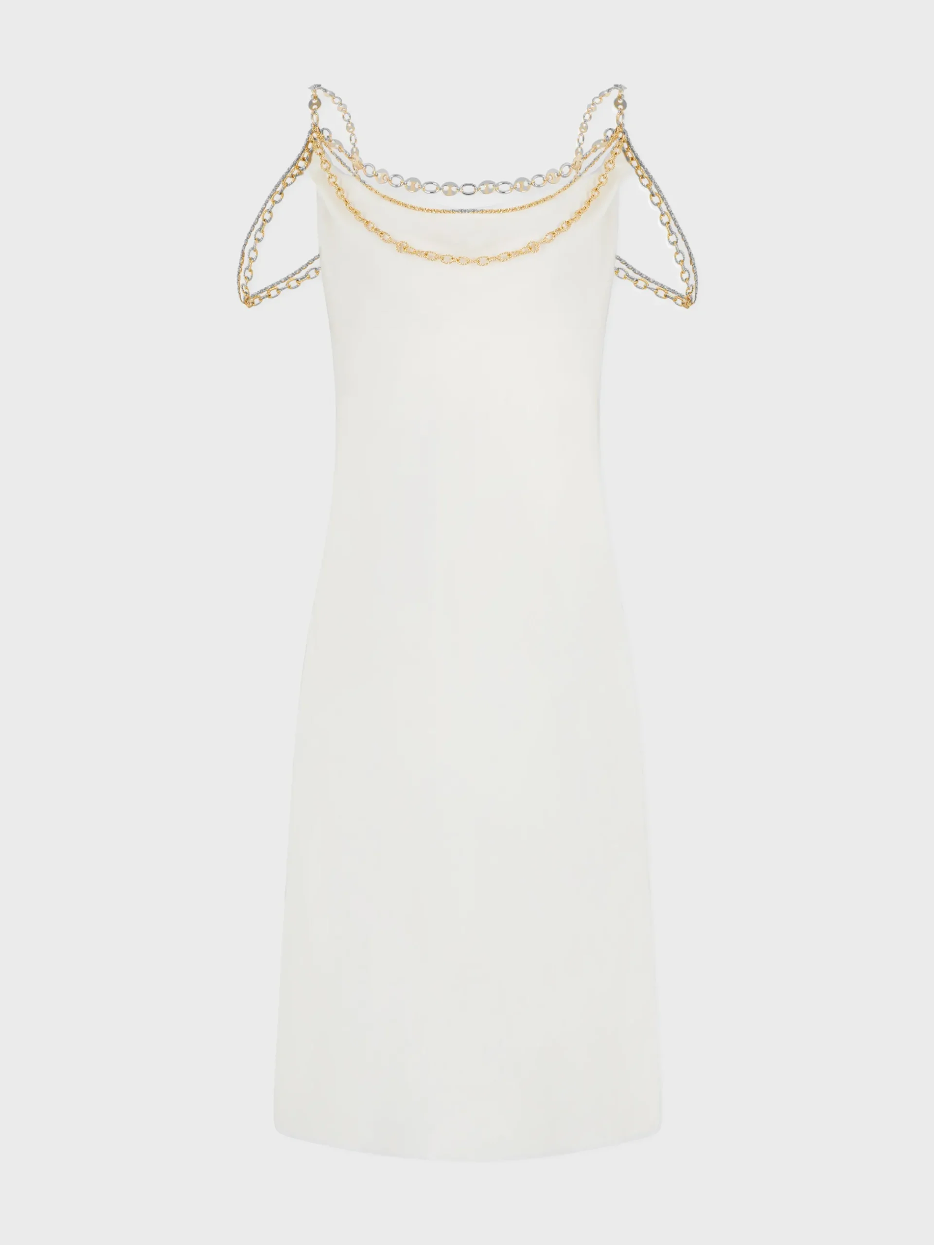 Light white dress embellished with "eight" signature chain | Rabanne Flash Sale