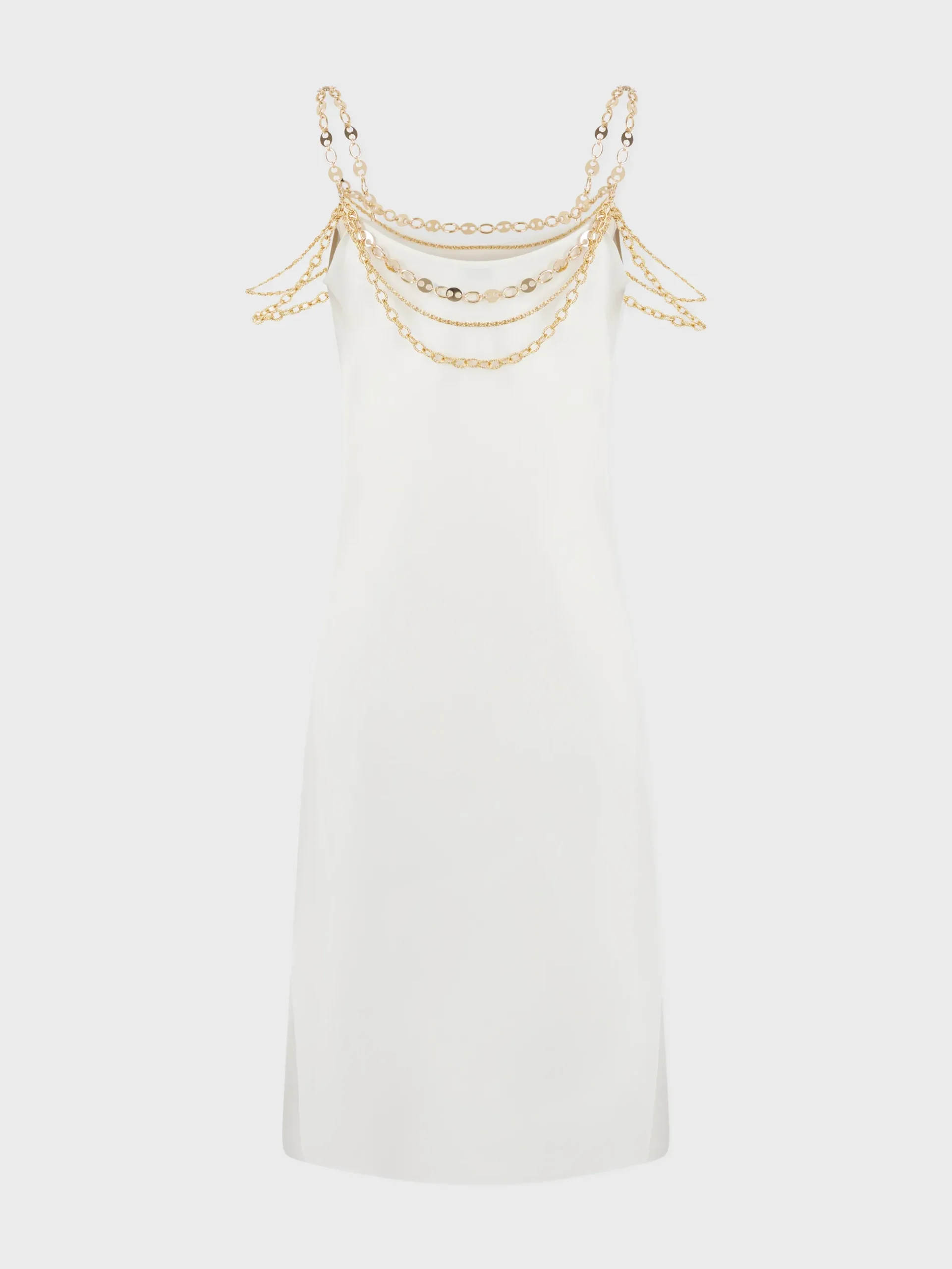 Light white dress embellished with "eight" signature chain | Rabanne Flash Sale