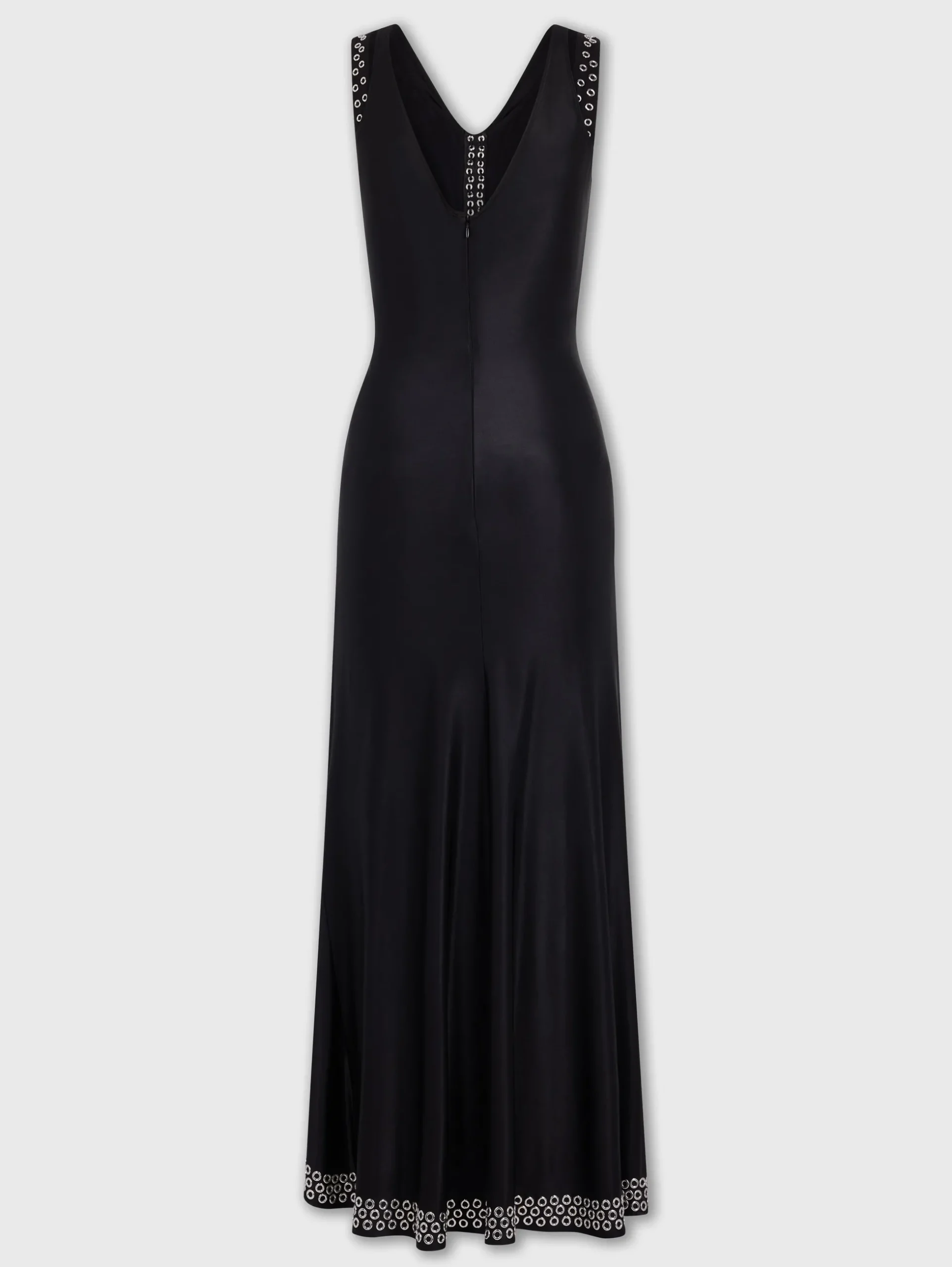 Long black dress with embroidered metallic eyelets | Rabanne Discount