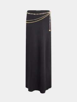 Long black skirt embellished with "eight" signature chain | Rabanne Sale