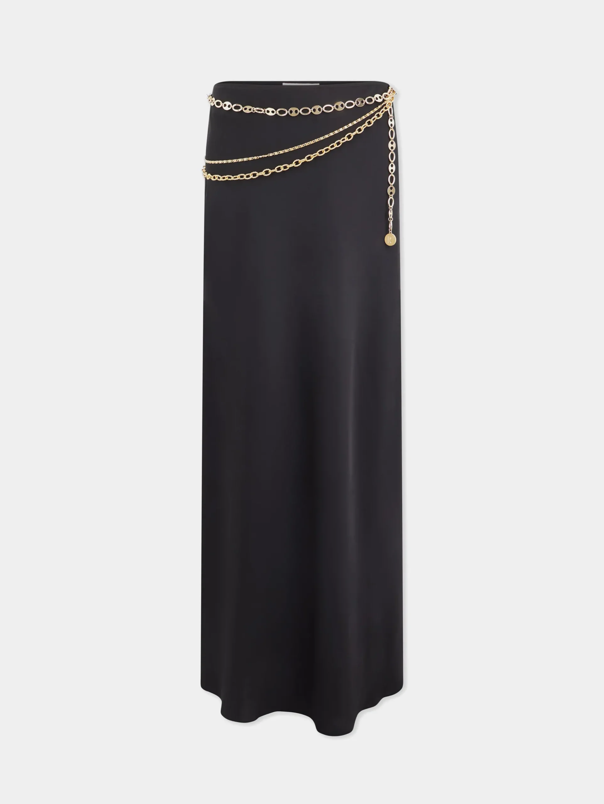 Long black skirt embellished with "eight" signature chain | Rabanne Sale