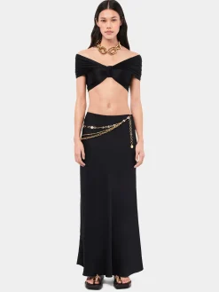 Long black skirt embellished with "eight" signature chain | Rabanne Sale
